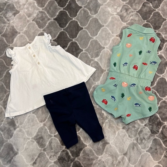 Ralph Lauren Baby Dog Cotton Jersey Tee/ Legging Set & Beach Romper- Size 0-3M - Picture 5 of 12
